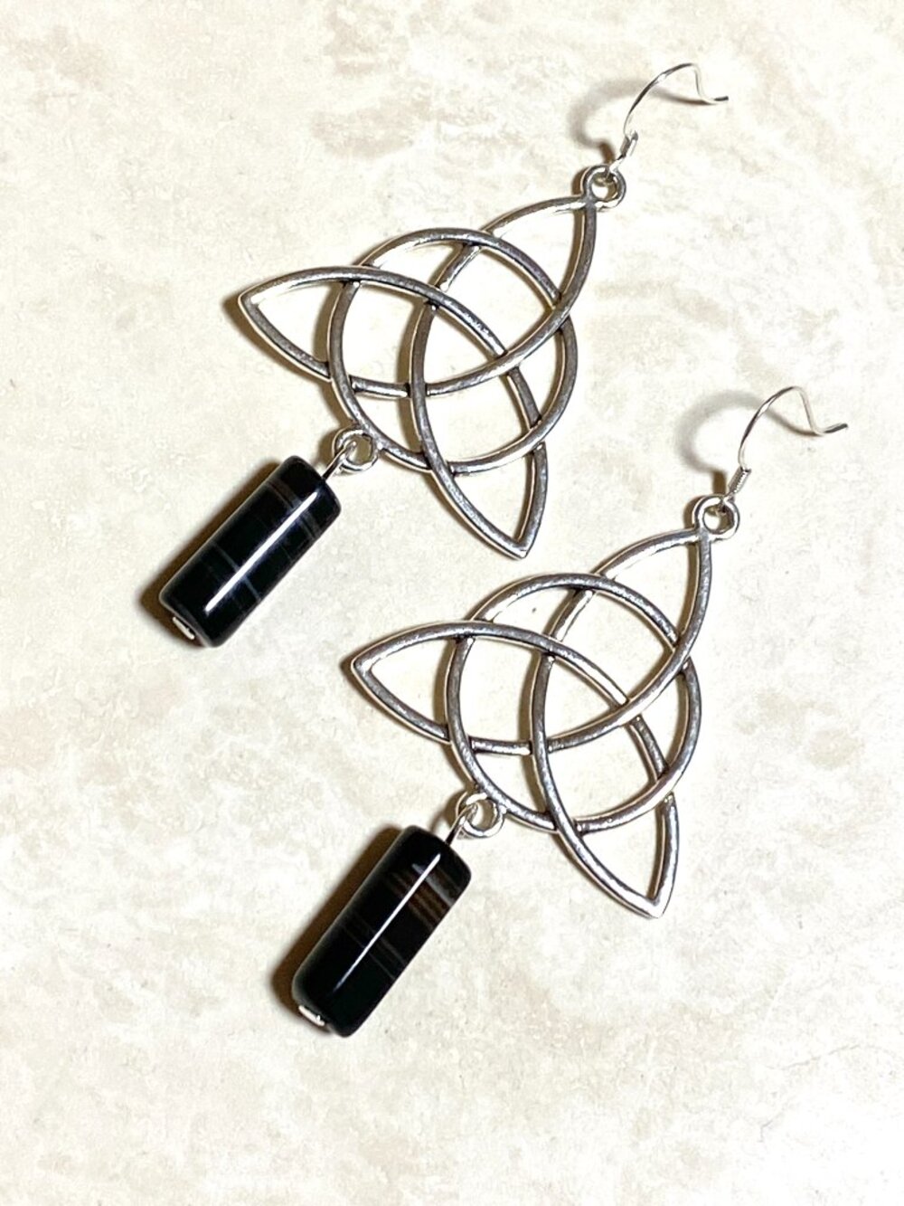 2/$20, Dark Agate Celtic Trinity Earrings, Gemstone & Sterling Silver Hook - Picture 2 of 11